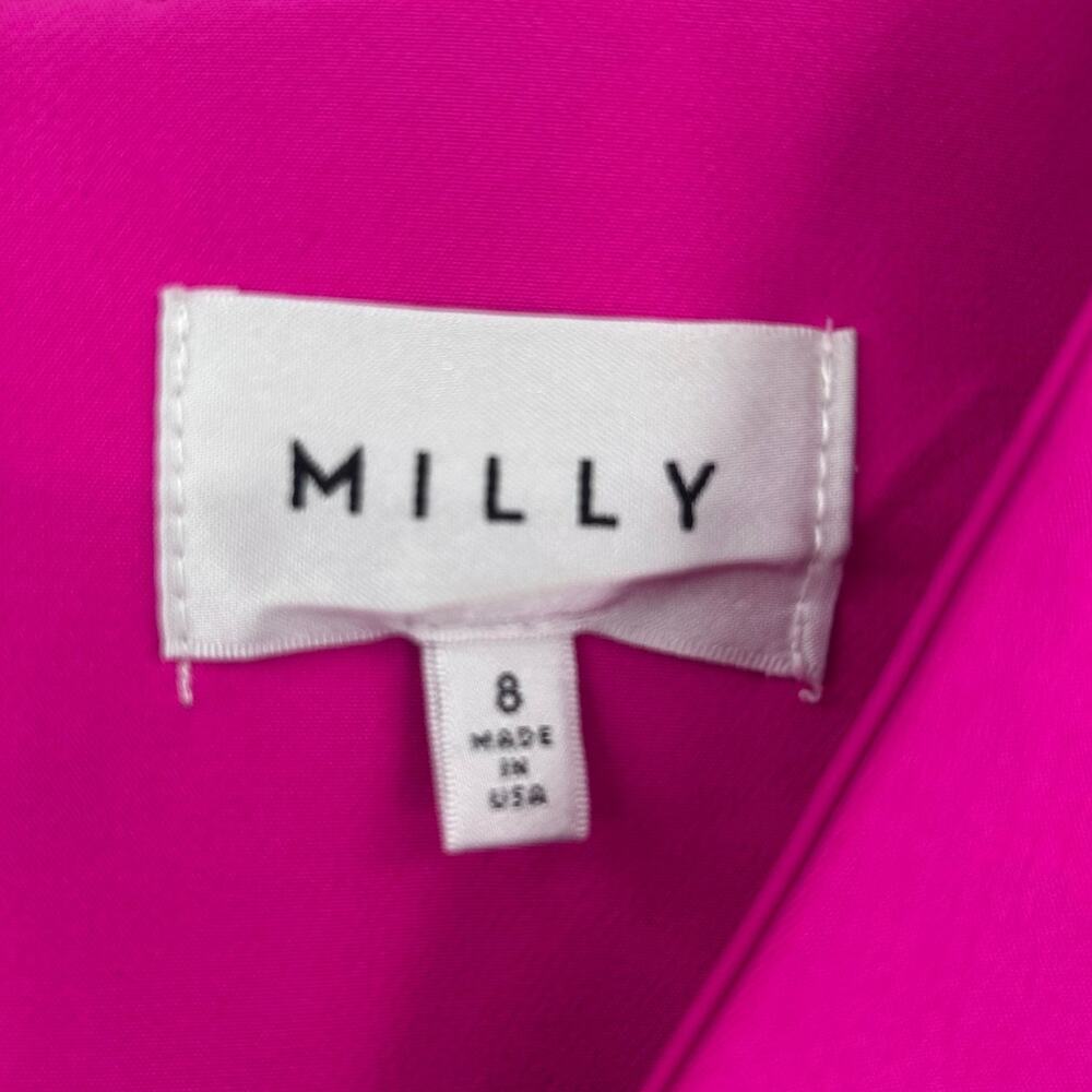 MILLY Mandy Dress Raspberry Pink Italian Cady Bubble Sleeve Shift Mini Dress 8 - Picture 6 of 11